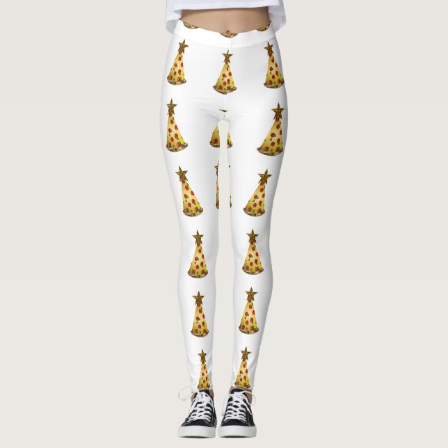 glitter pizza christmas tree leggings (Front)
