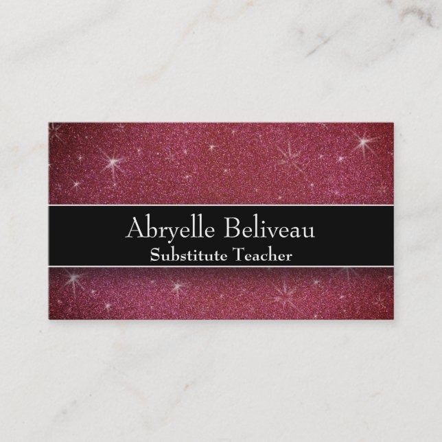 Glitter Professional Substitute Preschool Teachers Business Card (Front)
