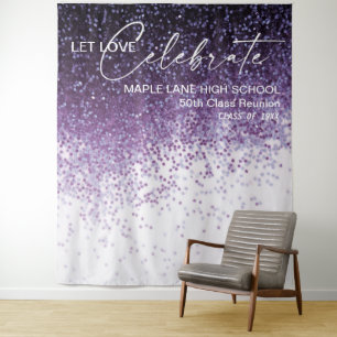 Glitter Purple Confetti Class Reunion Backdrop  Tapestry