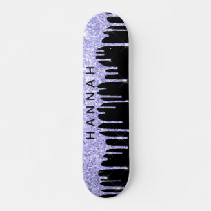 Glitter Purple Drips Personalized Black Skateboard