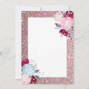 Glitter Purple Floral Blank Invitation