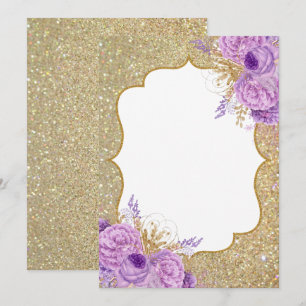 Glitter Purple Floral Blank Invitation