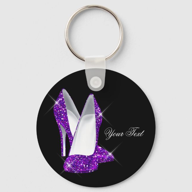 Glitter Purple High Heel Shoes Keychain (Front)