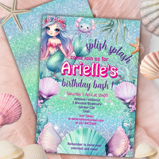 Glitter Purple Mermaid birthday  Invitation (Creator Uploaded)