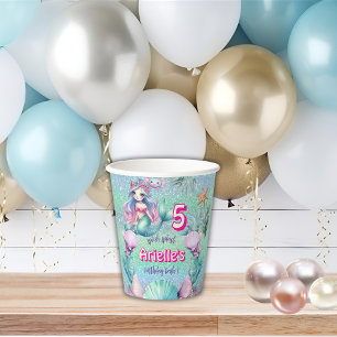 Glitter Purple Mermaid birthday  Paper Cups