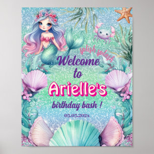 Glitter Purple Mermaid birthday  Poster