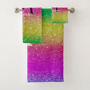 Glitter Purple Pink Gold Yellow Modern Bath Towel Set