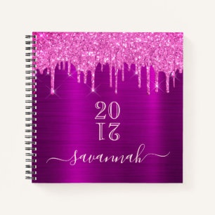 Glitter purple pink monogram girly diary 2024 notebook