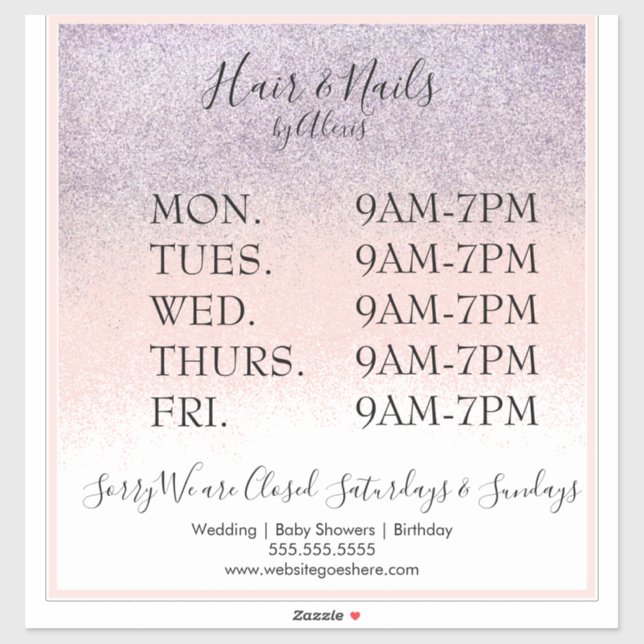 Glitter Purple Pink Salon  Business Sign Sticker (Sheet)