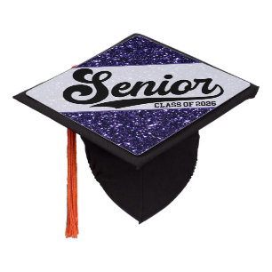 Glitter Purple Senior Class of 2026 Script Design Graduation Cap Topper