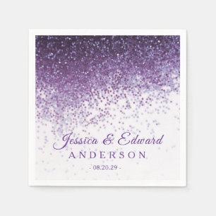 Glitter Purple & Silver Confetti Custom Paper Napkin