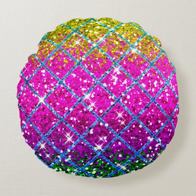 Glitter Purple Snakeskin Round Pillow (Front)