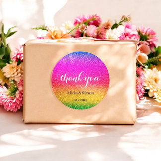 Glitter Purple Yellow Wedding Rainbow Sparkle Classic Round Sticker