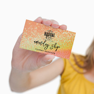 Glitter QR Code Logo Online Shop Peach Orange Business Card