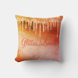 Glitter Queen Glitter Drip Sparkles Glam Orange Throw Pillow