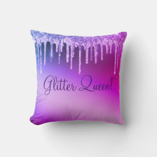 Glitter Queen Glitter Girly Pretty Purple Throw Pillow