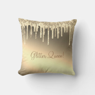 Glitter Queen Gorgeous Gold Girly Sparkle Throw Pillow