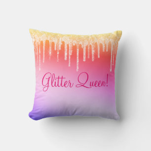 Glitter Queen Hot Pink Sparkles Bling Glam Throw Pillow
