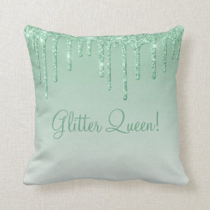 Glitter Queen Mint Green Glitter Bling Typography Throw Pillow