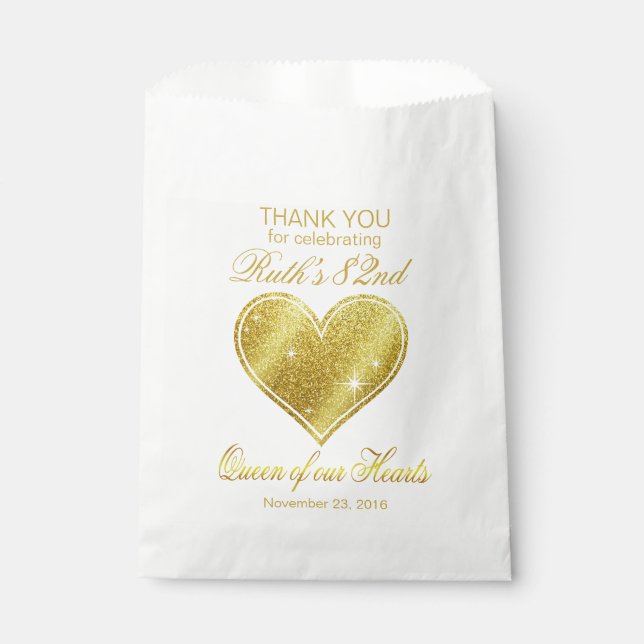 Glitter Queen of our Hearts 80th Birthday Favour Bag (Front)