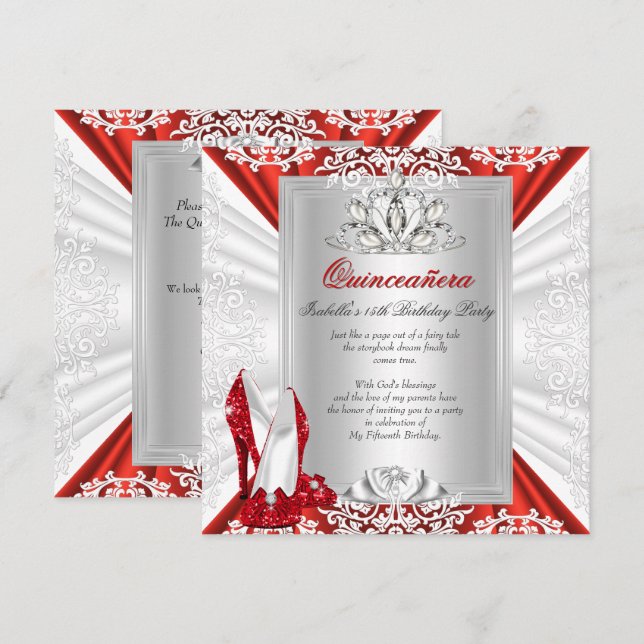 Glitter Quinceanera 15th Birthday Party Red Heels Invitation (Front/Back)
