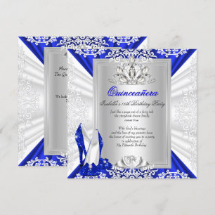 Glitter Quinceanera 15th Birthday Royal Blue Heels Invitation