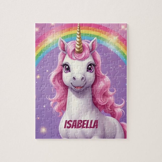 Glitter Rainbow Cute Unicorn Personalized Jigsaw Puzzle (Vertical)