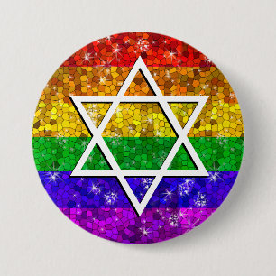 Glitter Rainbow Flag Gay Jewish Star of David 3 Inch Round Button