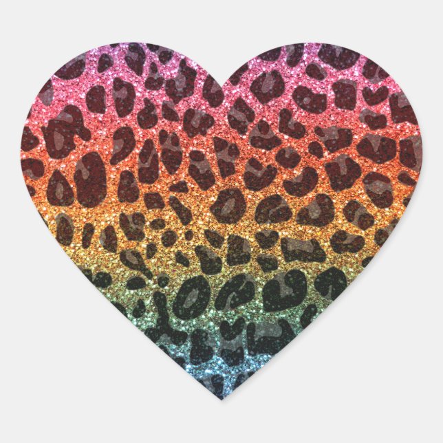 Glitter rainbow leopard print heart sticker (Front)