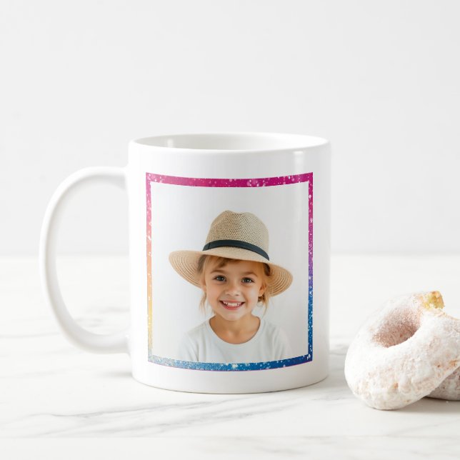 Glitter Rainbow Love You Grandma Modern Photo Coffee Mug (With Donut)