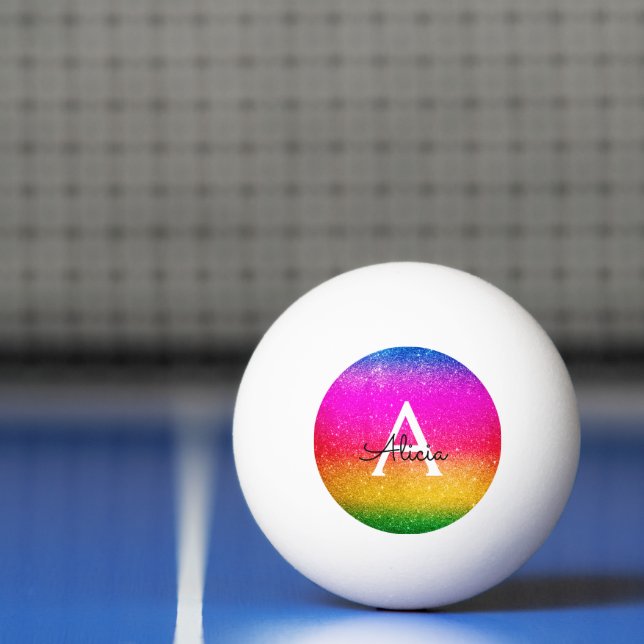 Glitter Rainbow Purple Yellow Monogram   Ping Pong Ball (Net)