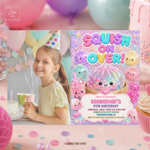 Glitter Rainbow Squishy Birthday Party Photo Thank You Card