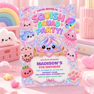 Glitter Rainbow Squishy Girl Birthday Party Invitation
