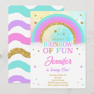 Glitter Rainbow Stars Birthday Invitation