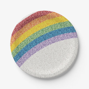 Glitter Rainbow Stripes Paper Plate