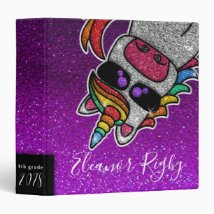 Glitter Rainbow Unicorn Magical Back to School Binder