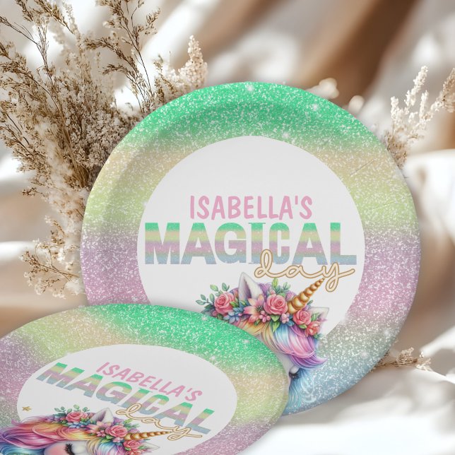 Glitter rainbow unicorn magical Paper Plate (Creator Uploaded)