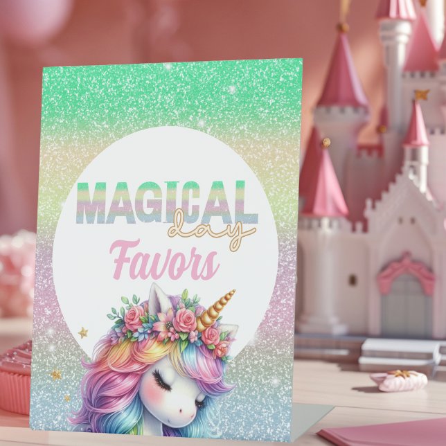 Glitter rainbow unicorn magical pedestal sign (Creator Uploaded)