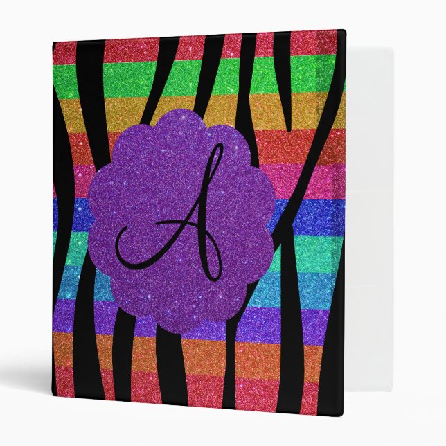 Glitter rainbow zebra stripes monograms binder (Front/Inside)