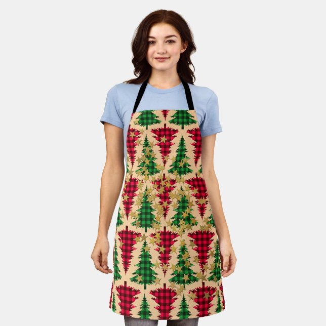 Glitter Red and Green Plaid Christmas Tree Apron (Worn)