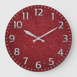 Glitter Red Arabic Numbers Metal Wine Grey Silver Large Clock