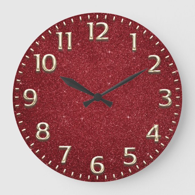 Glitter Red Arabic Numbers Metallic Wine Large Clock (Front)