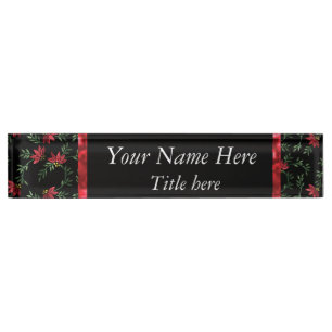 Glitter Red Flowers on Black Nameplate