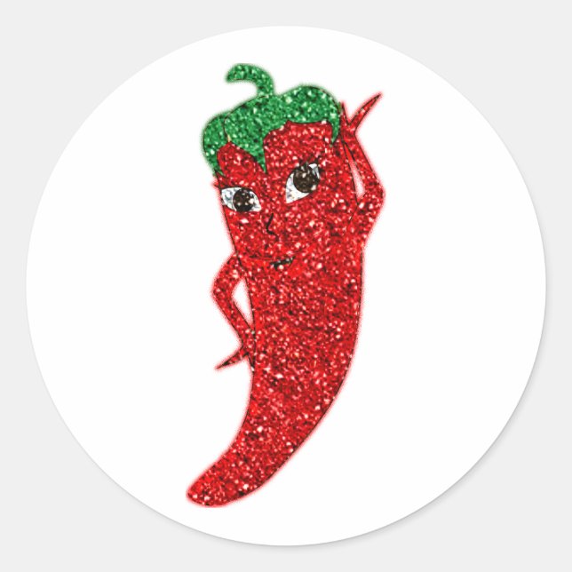 Glitter Red Hot Pepper Diva Classic Round Sticker (Front)