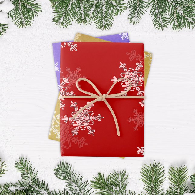 Glitter Red Indigo Golden Snowflakes Christmas Wrapping Paper Sheet (Creator Uploaded)
