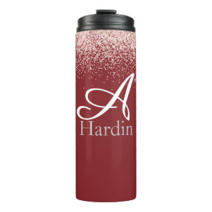 Glitter Red Monogram Initials Name Thermal Tumbler