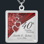 Glitter Red Ruby 40th Anniversary Silver Plated Necklace<br><div class="desc">Glitter Red Ruby 40th Anniversary 💕 Beautiful Keepsake Necklace. 40th, 52nd or 80th Ruby Wedding Anniversary Keepsake Design necklace This beautiful design will be a hit with that special couple or person(s). This design also work well for any other type of event or occasion such as an engagement, wedding, birthday,...</div>