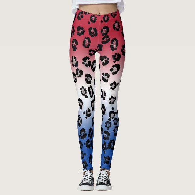 Glitter Red White Blue Leopard Print Leggings (Front)