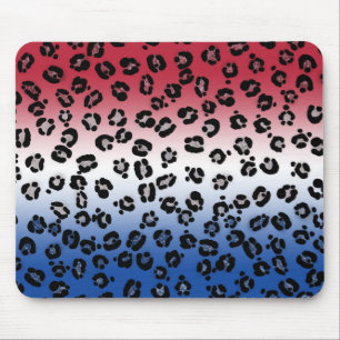 Glitter Red White Blue Leopard Print Mouse Pad