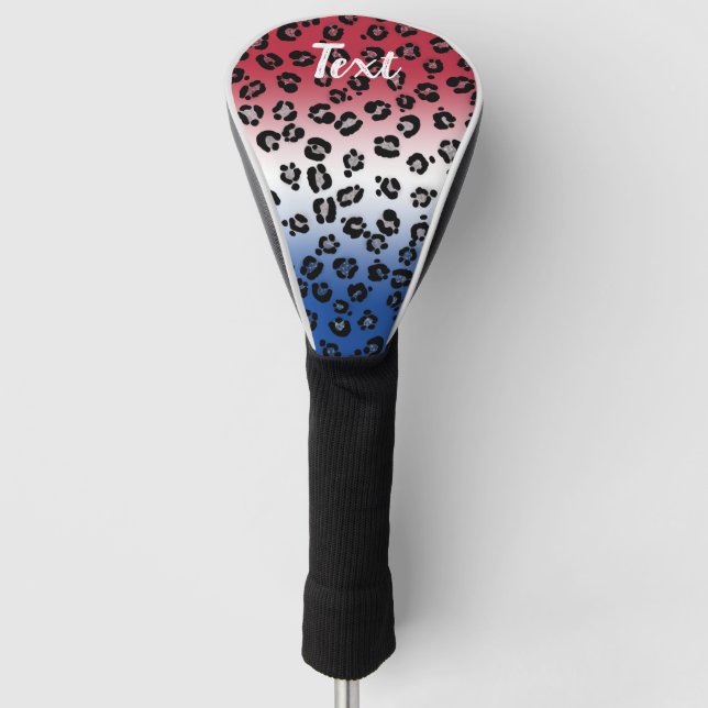 Glitter Red White Blue Leopard Print Personalized Golf Head Cover (Front)